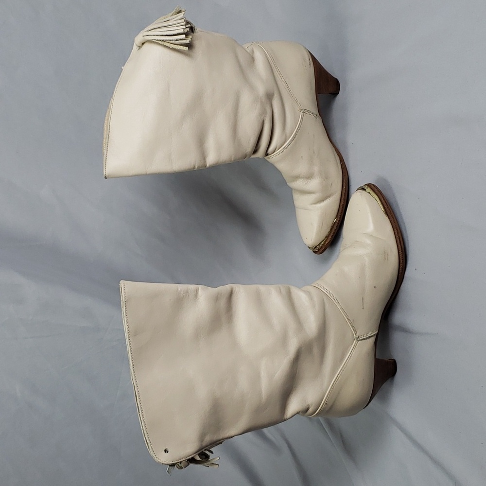 Vtg. Dingo Cowgirl Boots Leather Cream Color - Picture 3 of 10